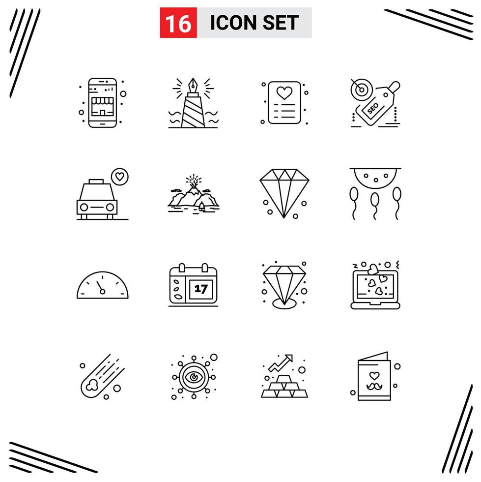 Set of 16 Commercial Outlines pack for car discount edit target tag Editable Vector Design Elements