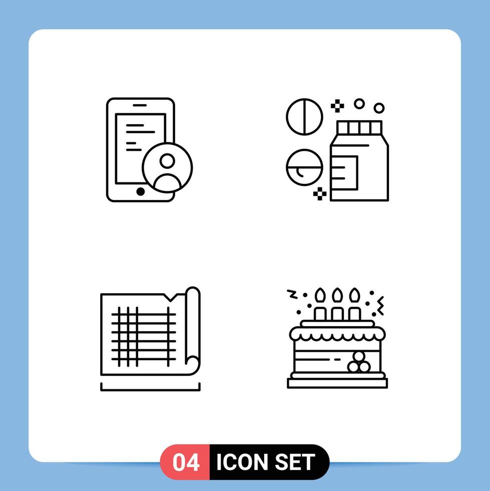 Stock Vector Icon Pack of 4 Line Signs and Symbols for gdpr drafting user medical map Editable Vector Design Elements