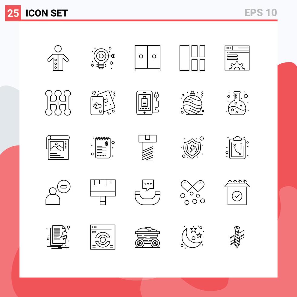 Pictogram Set of 25 Simple Lines of server layout web interface collage Editable Vector Design Elements