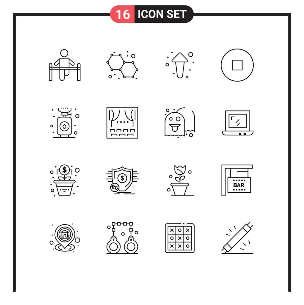 16 Universal Outlines Set for Web and Mobile Applications stove cook arrow camping circle Editable Vector Design Elements