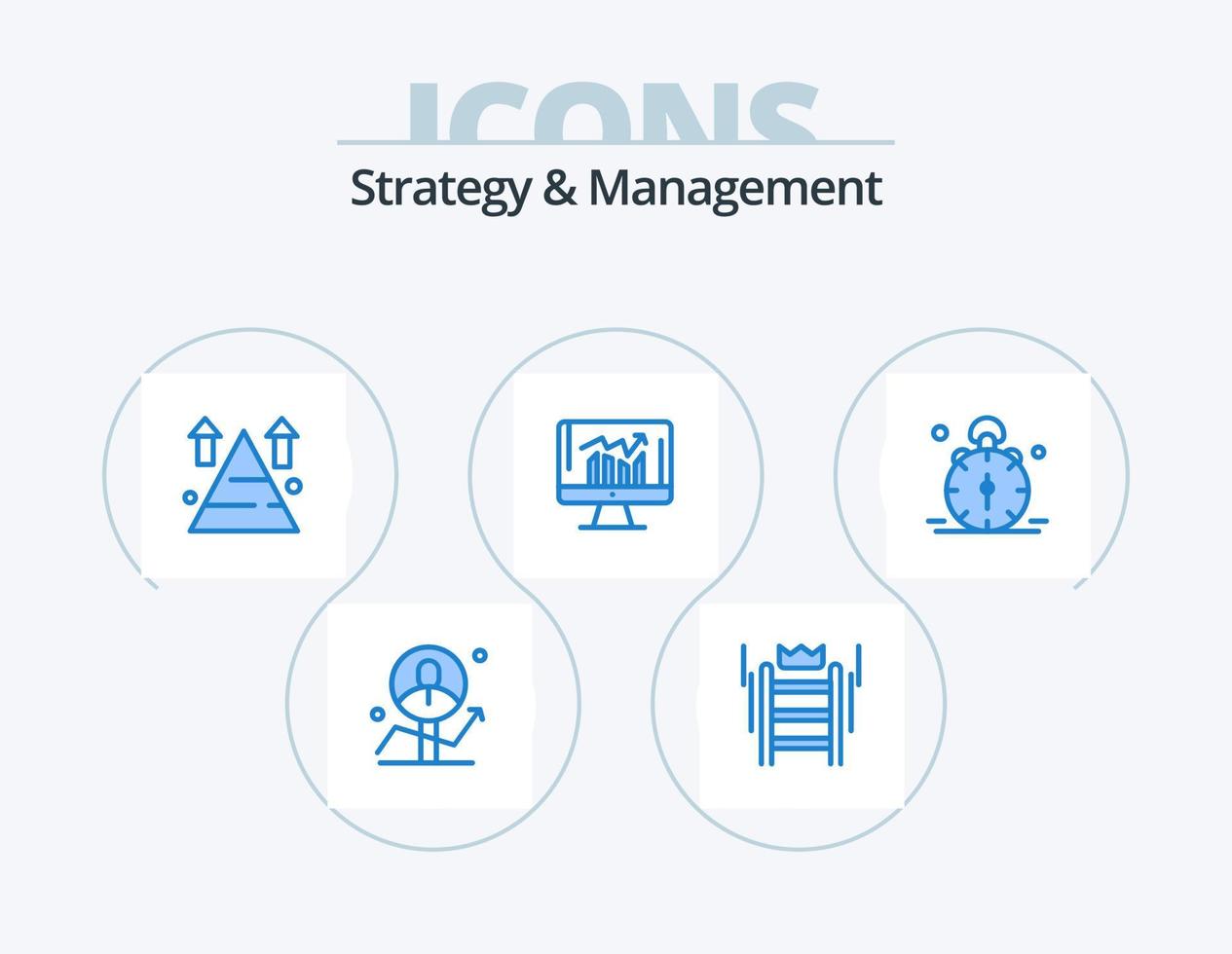 Strategy And Management Blue Icon Pack 5 Icon Design. report. business. tool. top. arrow vector