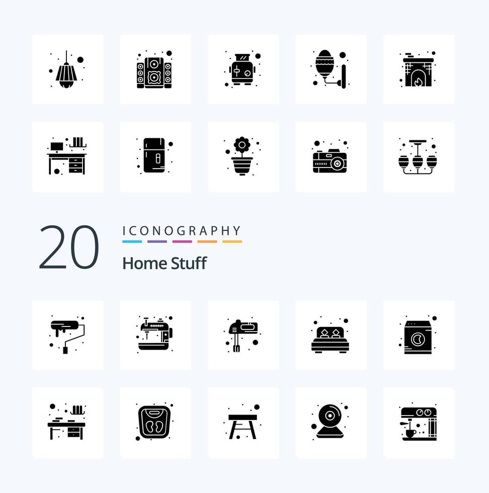 20 Home Stuff Solid Glyph icon Pack like machine bed room hand room bed vector