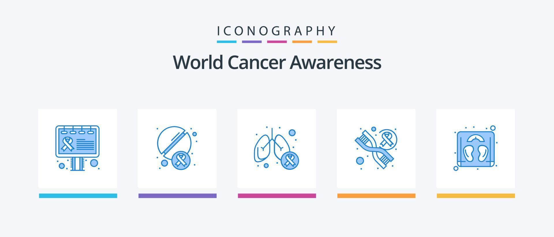 paquete de iconos azules 5 de conciencia mundial sobre el cáncer que incluye escala. genoma cáncer. genética. síntoma. diseño de iconos creativos vector