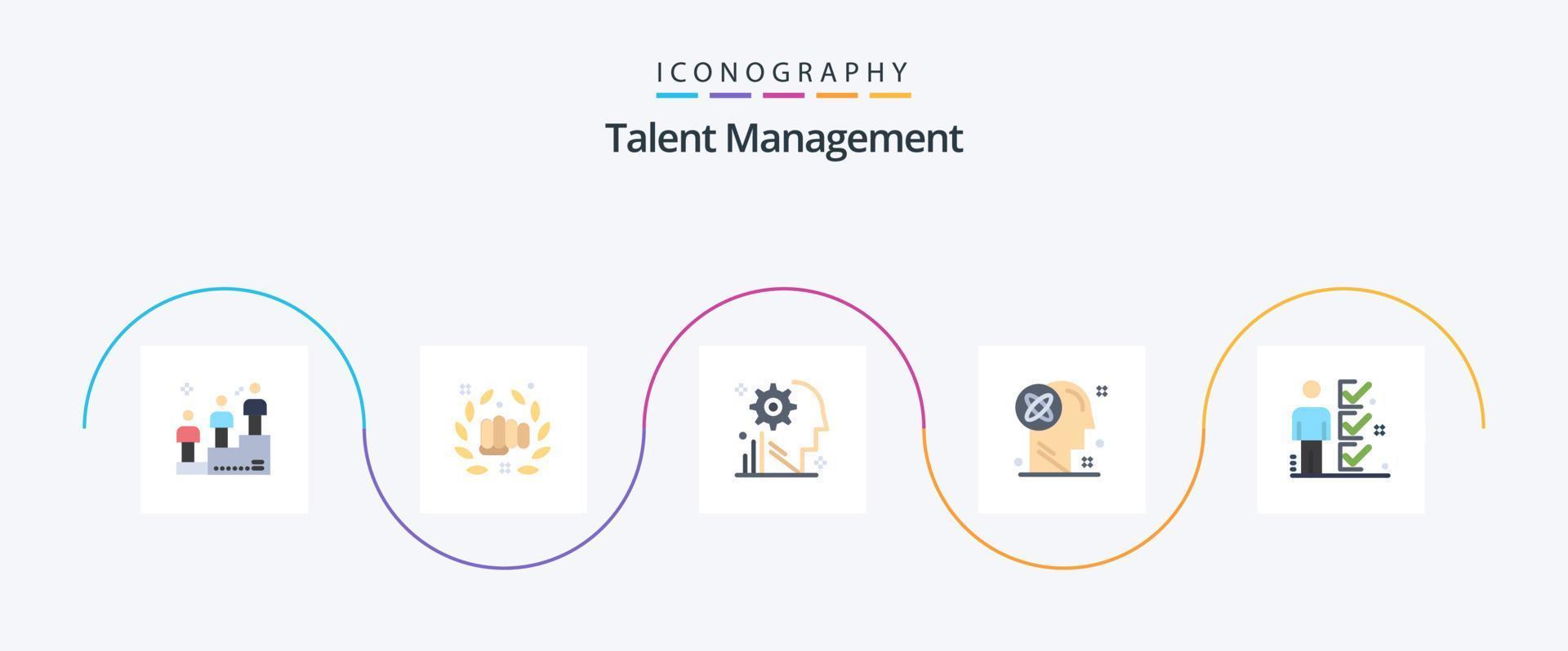 Talent Management Flat 5 Icon Pack Including solution. mind. fist. user. gear vector