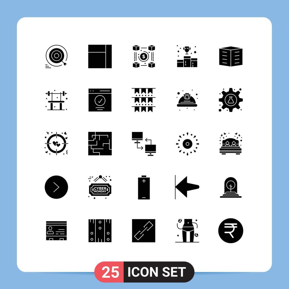Modern Set of 25 Solid Glyphs and symbols such as apartments medal currency first position award Editable Vector Design Elements