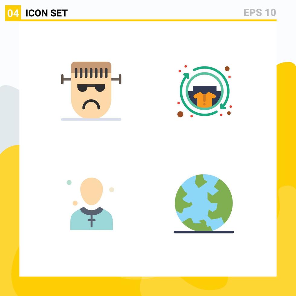 Editable Vector Line Pack of 4 Simple Flat Icons of cartoon sale frankenstein clothes church Editable Vector Design Elements