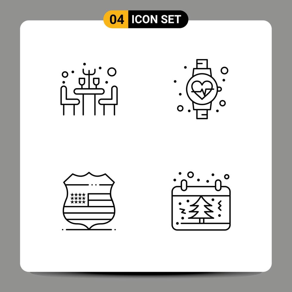 Stock Vector Icon Pack of 4 Line Signs and Symbols for dinner security diet shield date Editable Vector Design Elements