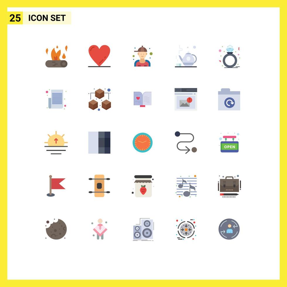 User Interface Pack of 25 Basic Flat Colors of ring diamond man green tea tea Editable Vector Design Elements