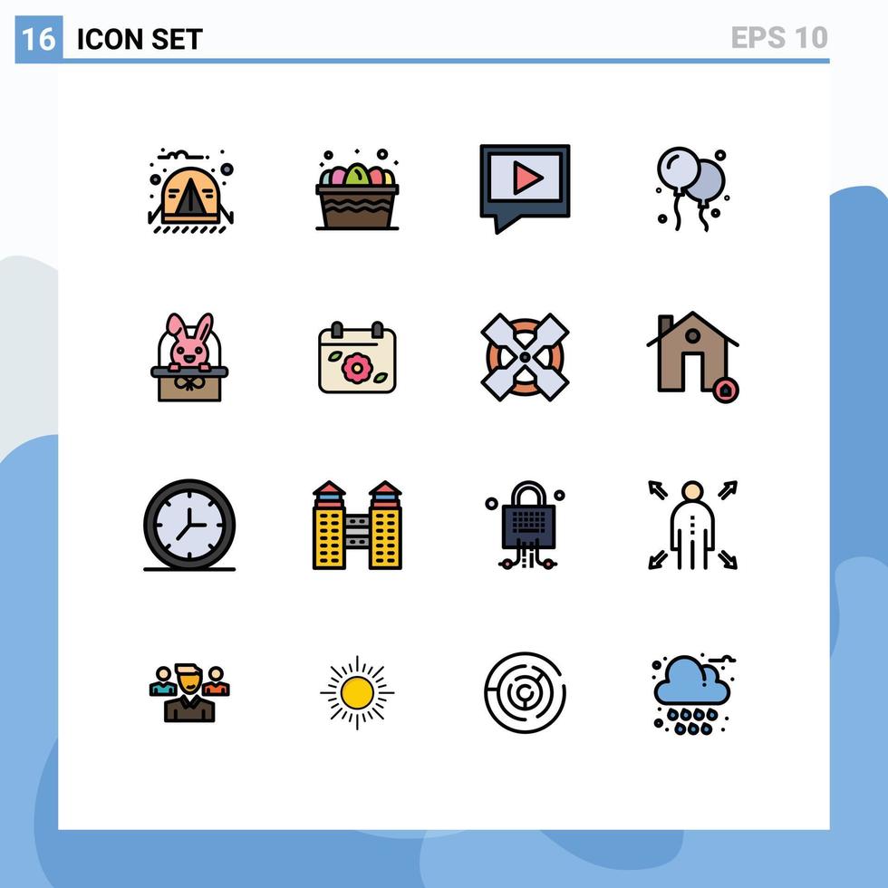 Paquete de 16 líneas llenas de color plano de interfaz de usuario de signos y símbolos modernos de elementos de diseño de vectores creativos editables de video bascket fly de carrito de vacaciones