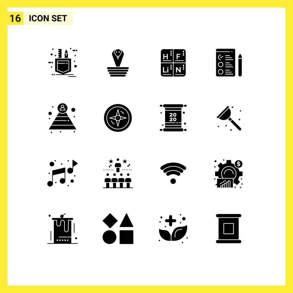 Modern Set of 16 Solid Glyphs Pictograph of structure career periodic job search cv Editable Vector Design Elements