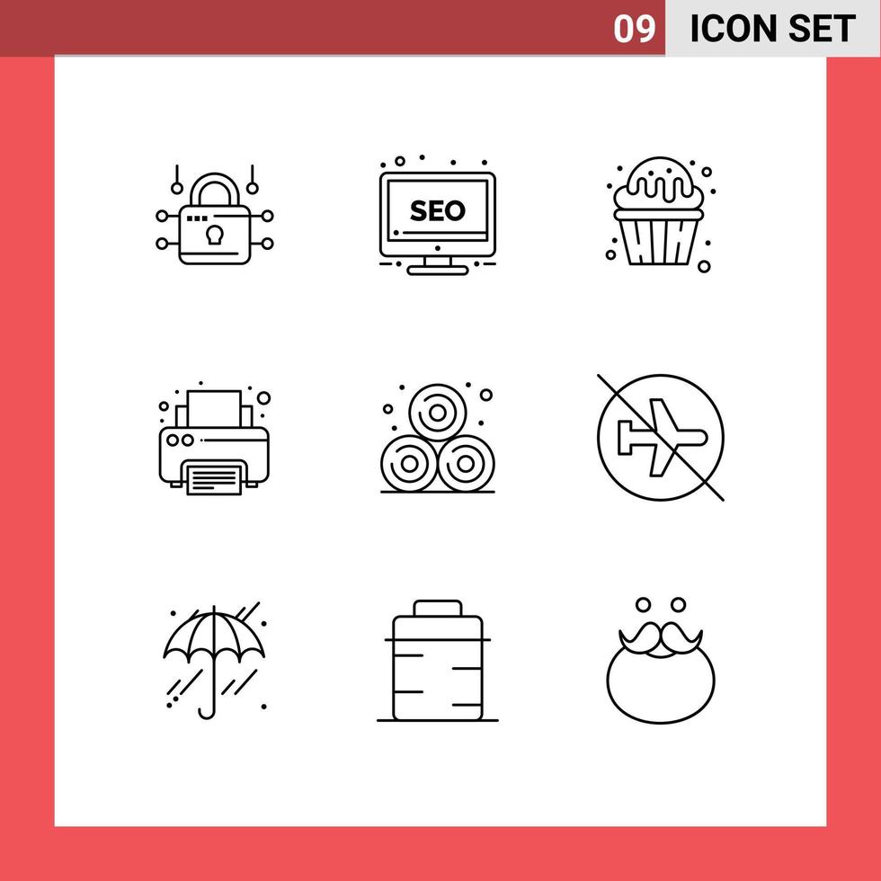 Universal Icon Symbols Group of 9 Modern Outlines of agriculture printer cupcake print sweets Editable Vector Design Elements