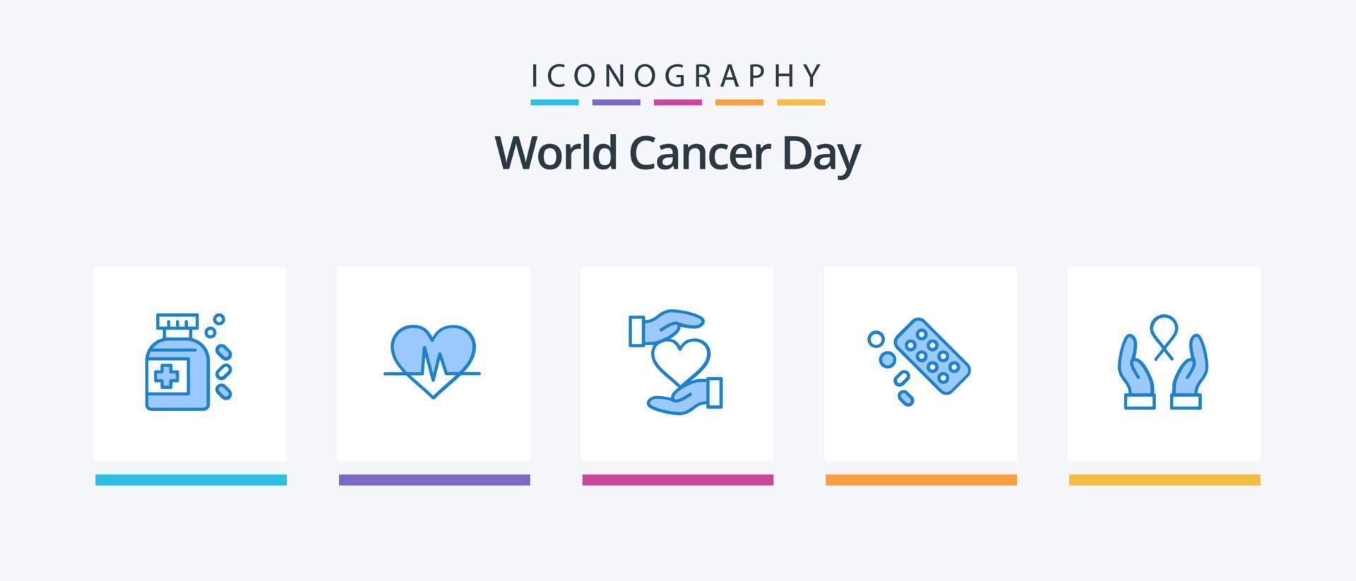 World Cancer Day Blue 5 Icon Pack Including breast cancer. treatment. give. tablet. medicine. Creative Icons Design vector