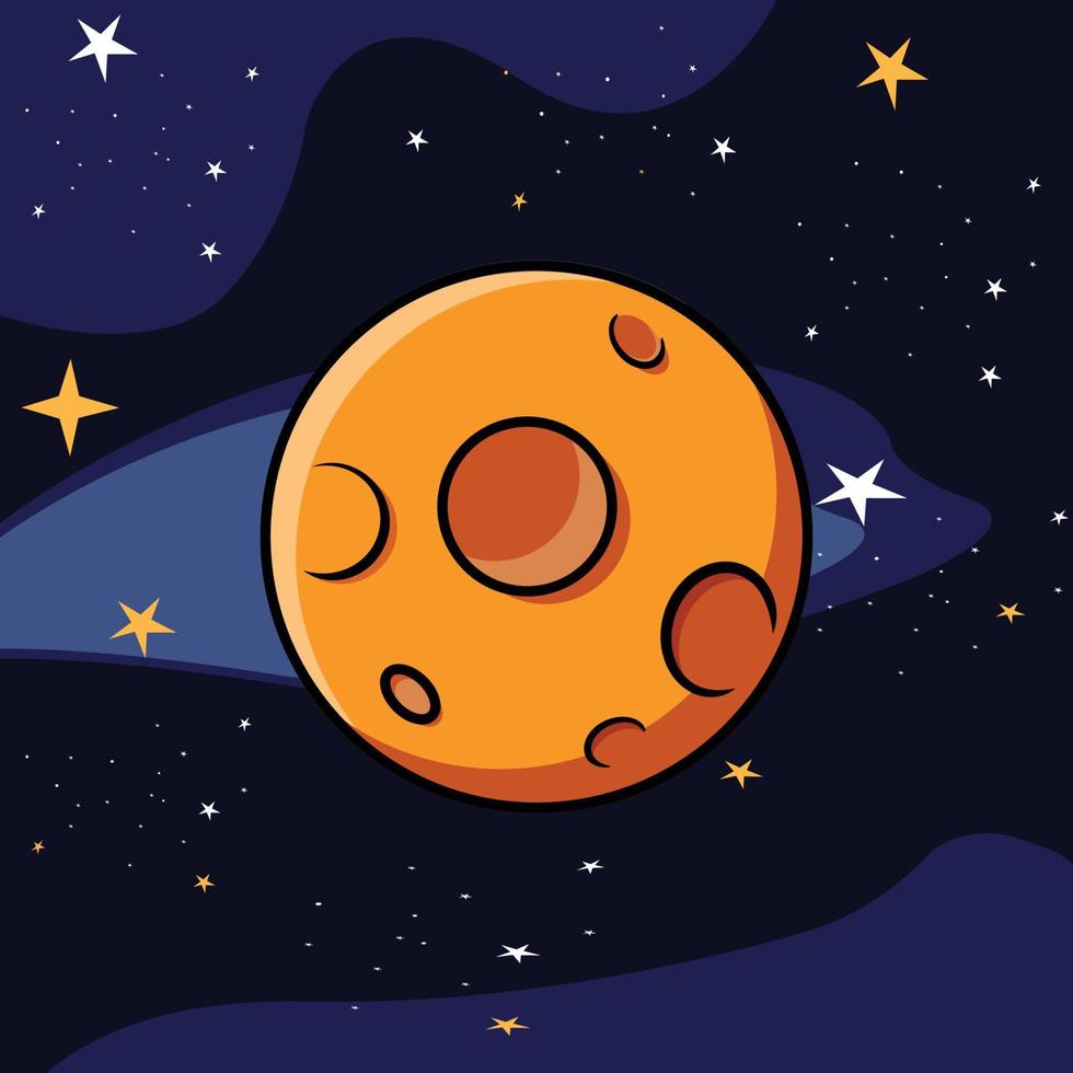 Cute moon vector cartoon in space, many stars in space, astronomy, moon and stars