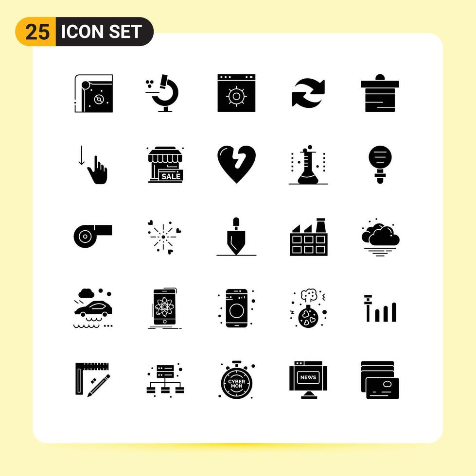 conjunto moderno de 25 pictogramas de glifos sólidos de depósito de finanzas repetición de internet recargar elementos de diseño de vectores editables