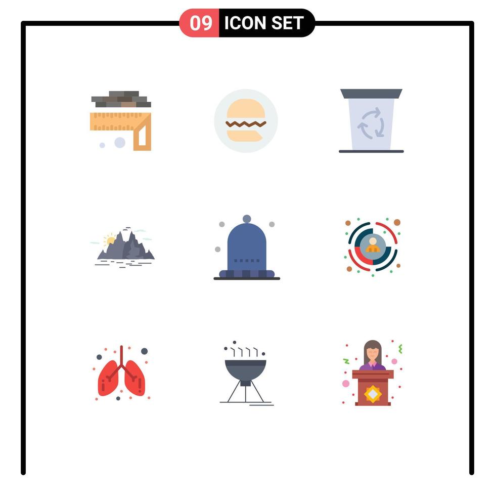 Set of 9 Modern UI Icons Symbols Signs for hat water recycle been mountain hill Editable Vector Design Elements