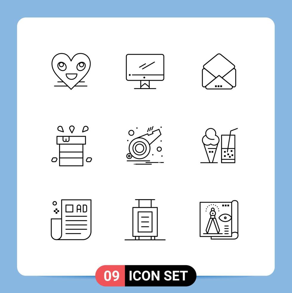 paquete de 9 signos y símbolos de contornos modernos para medios de impresión web, como elementos de diseño de vectores editables abiertos secos imac de agua