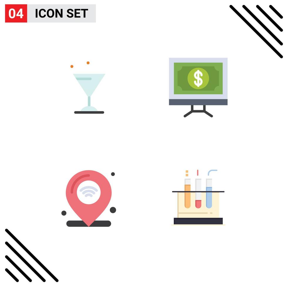 Universal Icon Symbols Group of 4 Modern Flat Icons of glass internet bank money iot Editable Vector Design Elements