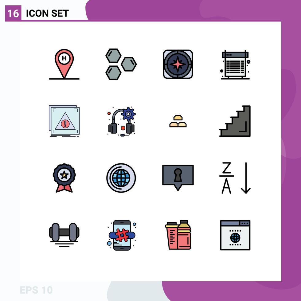 Mobile Interface Flat Color Filled Line Set of 16 Pictograms of heat cooling space computer navigation Editable Creative Vector Design Elements