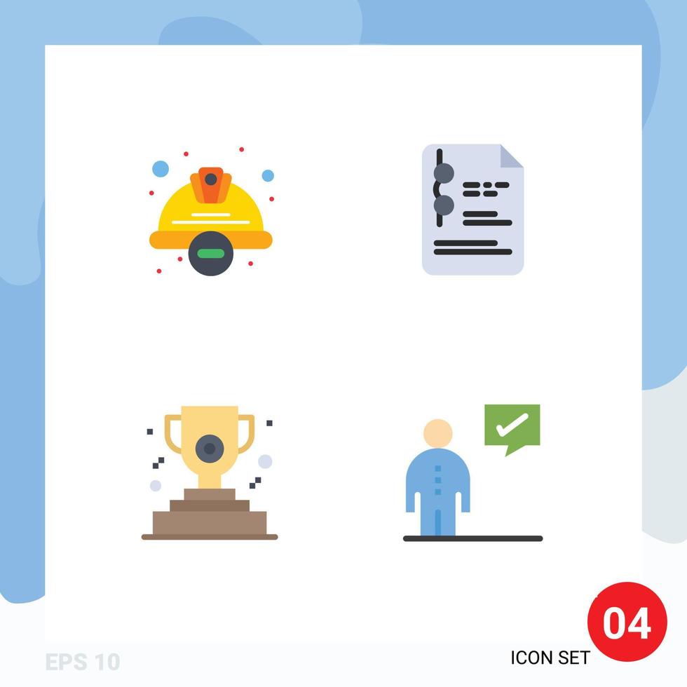 4 Thematic Vector Flat Icons and Editable Symbols of cap award safety document winner Editable Vector Design Elements