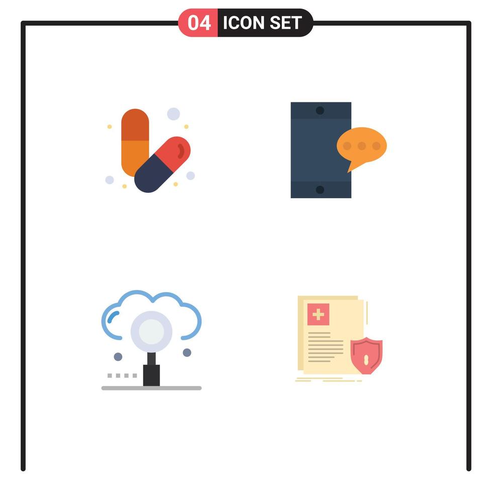 4 Universal Flat Icon Signs Symbols of body engine muscle chatting optimization Editable Vector Design Elements