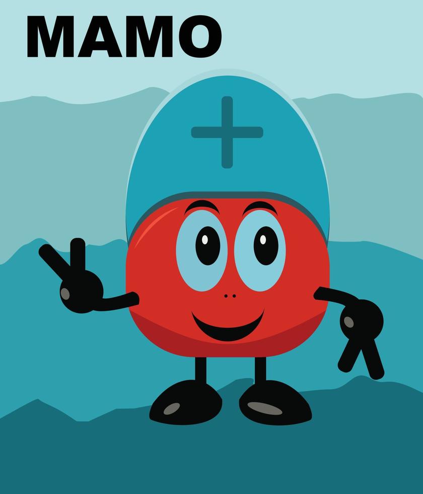 stylized blood mamo mascot in church hospital vector