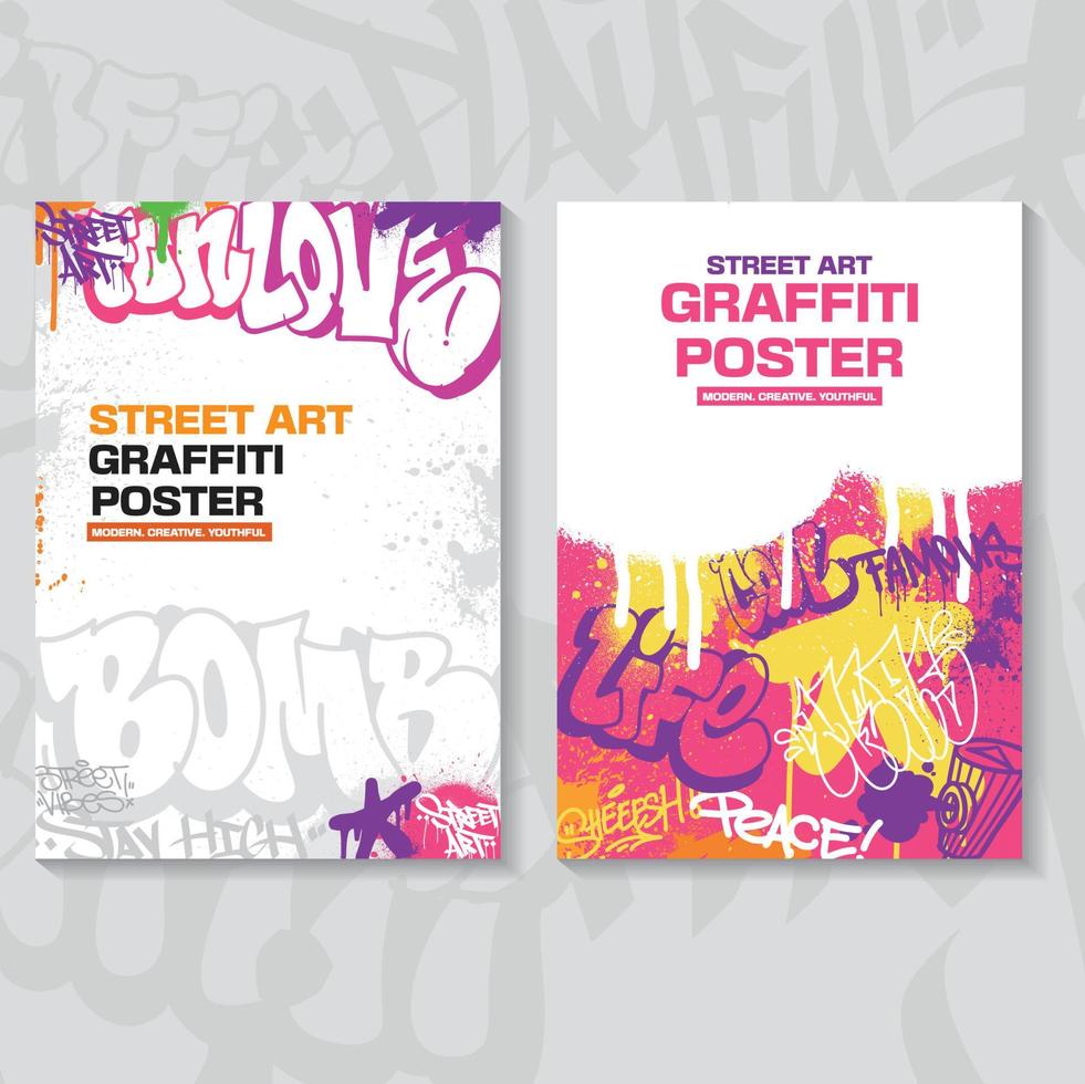 Modern graffiti art poster or flyer design with colorful tags, throw up. Hand-drawn abstract graffiti illustration vector in street art theme