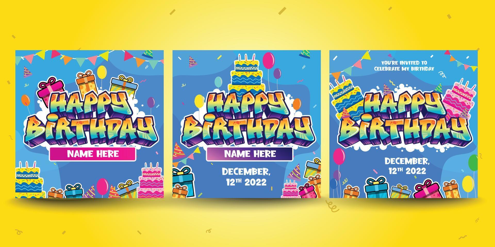 Happy Birthday greeting text in graffiti style. Colorful street art theme illustration, Social media design, greeting, poster with vibrant color for wall art and background vector