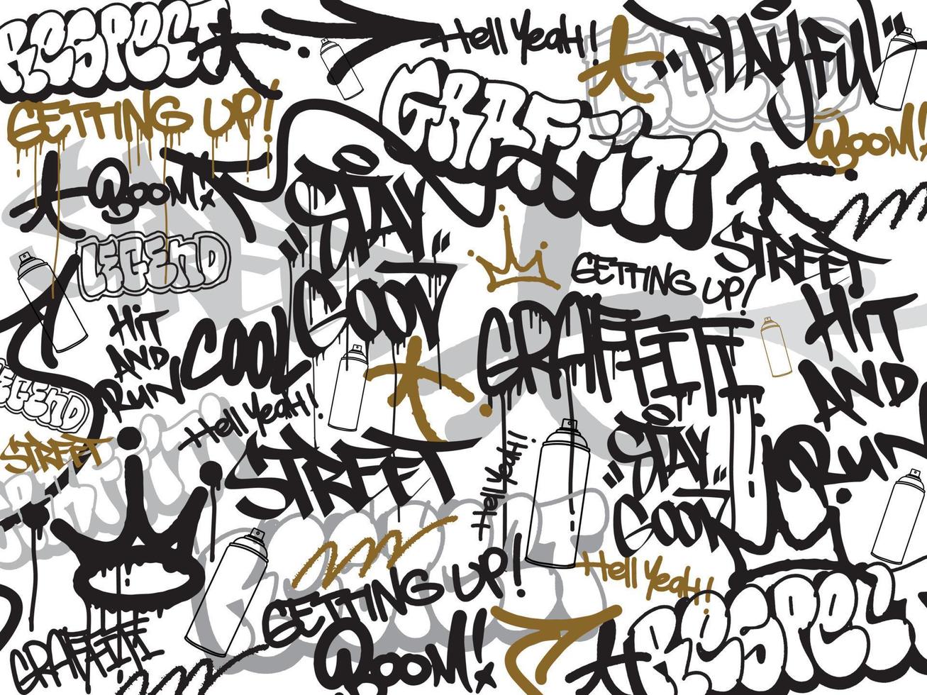 ilustración vectorial de fondo de graffiti. texturas de graffiti sin costuras en un estilo dibujado a mano. tema de arte callejero urbano y de la vieja escuela para el diseño de camisetas, textiles, fondo, papel tapiz e impresiones vector