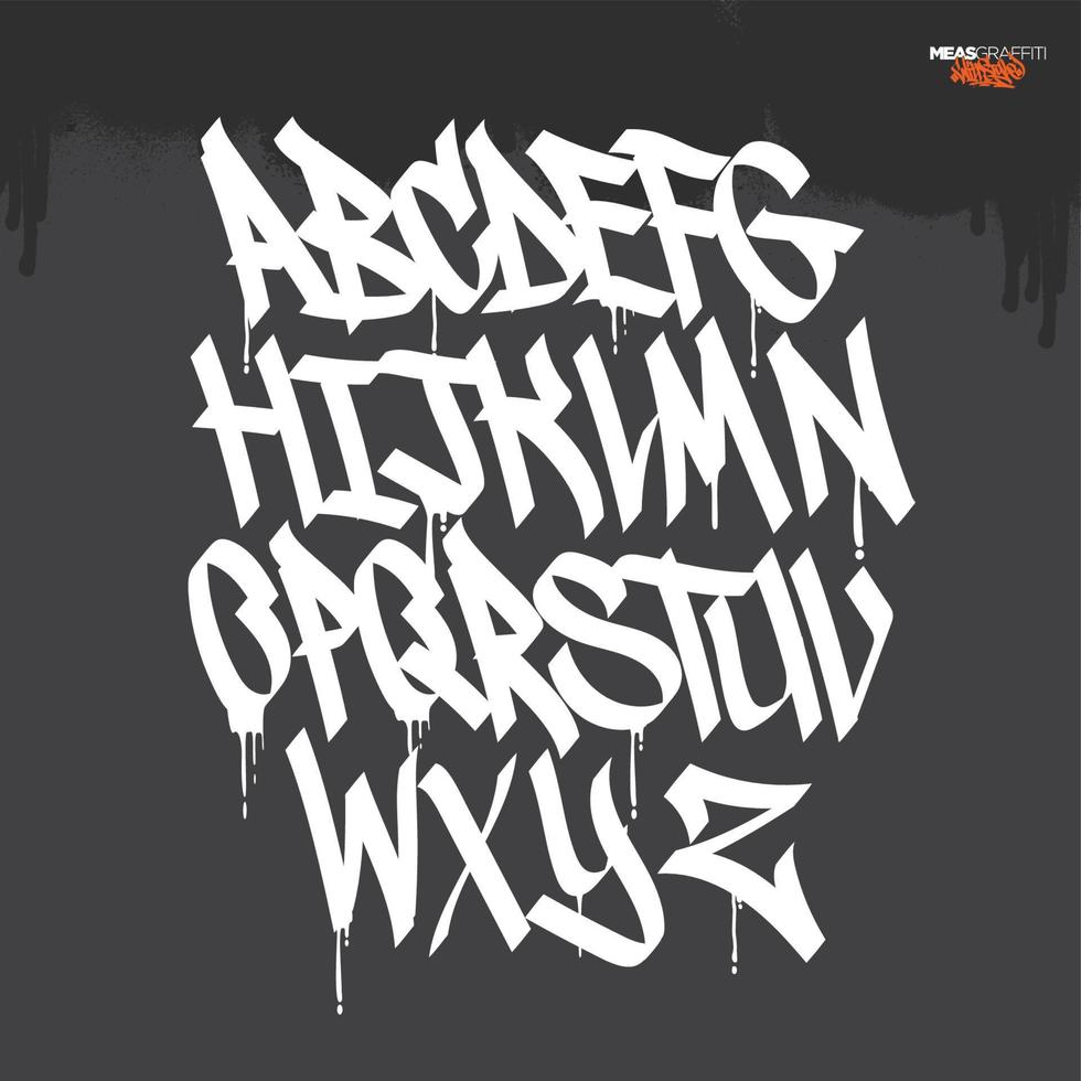 A set of Graffiti alphabet. Cool digital graffiti font. vector