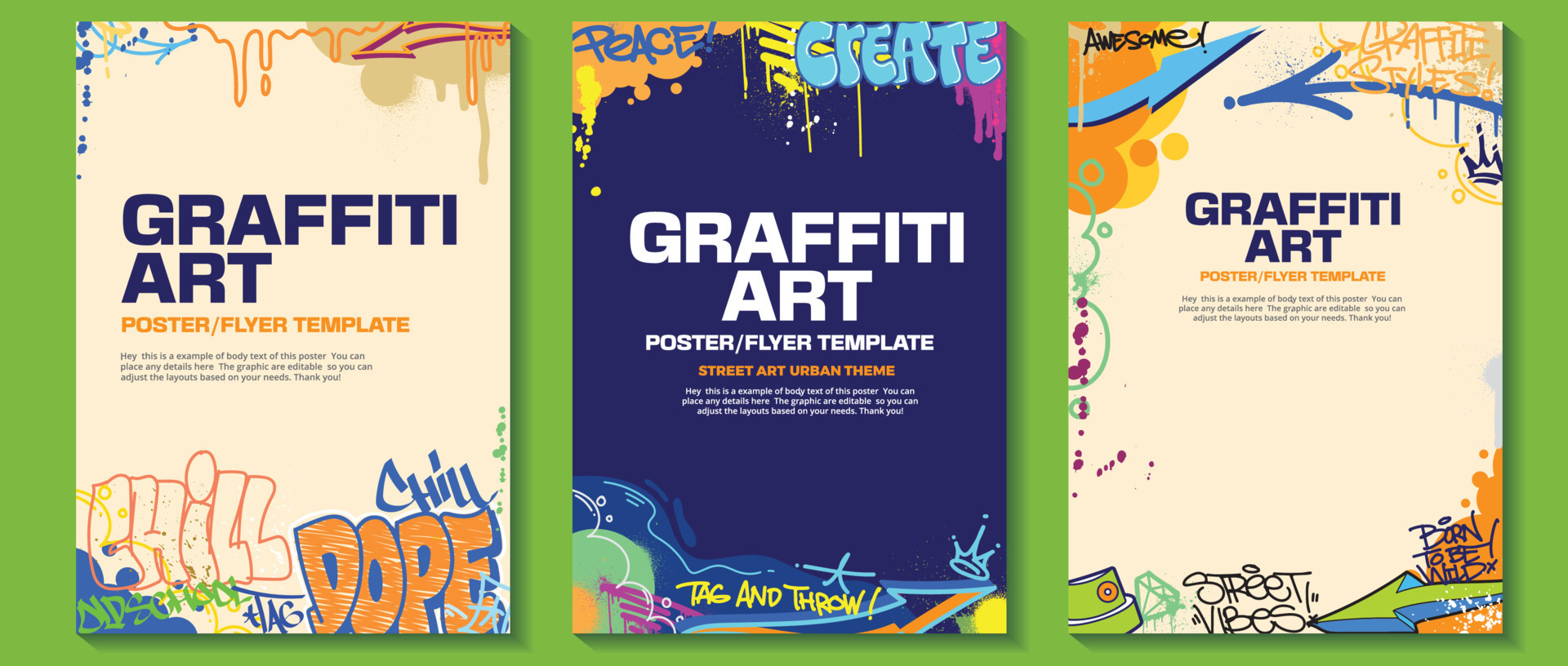 Modern graffiti art poster or flyer design with colorful tags, throw up ...