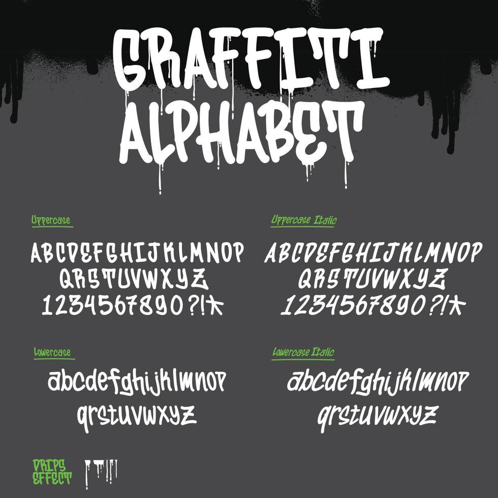 un conjunto de alfabeto de graffiti. genial fuente de graffiti digital. vector