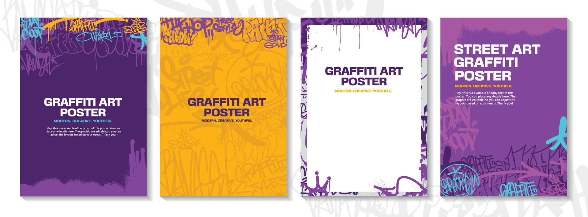 Modern graffiti art poster or flyer design with colorful tags, throw up. Hand-drawn abstract graffiti illustration vector in street art theme