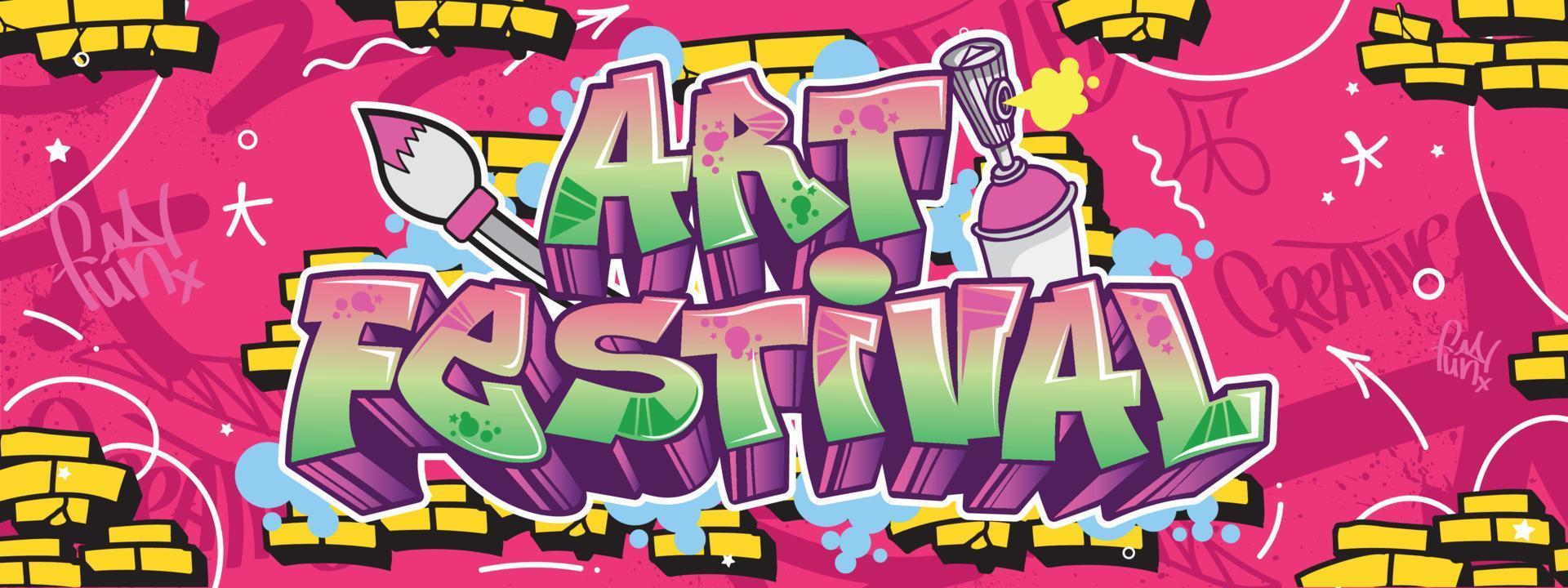 Art Festival text in colorful graffiti text background. Wall art design for poster, backdrop. Bright graffiti art style in multi purpose vector