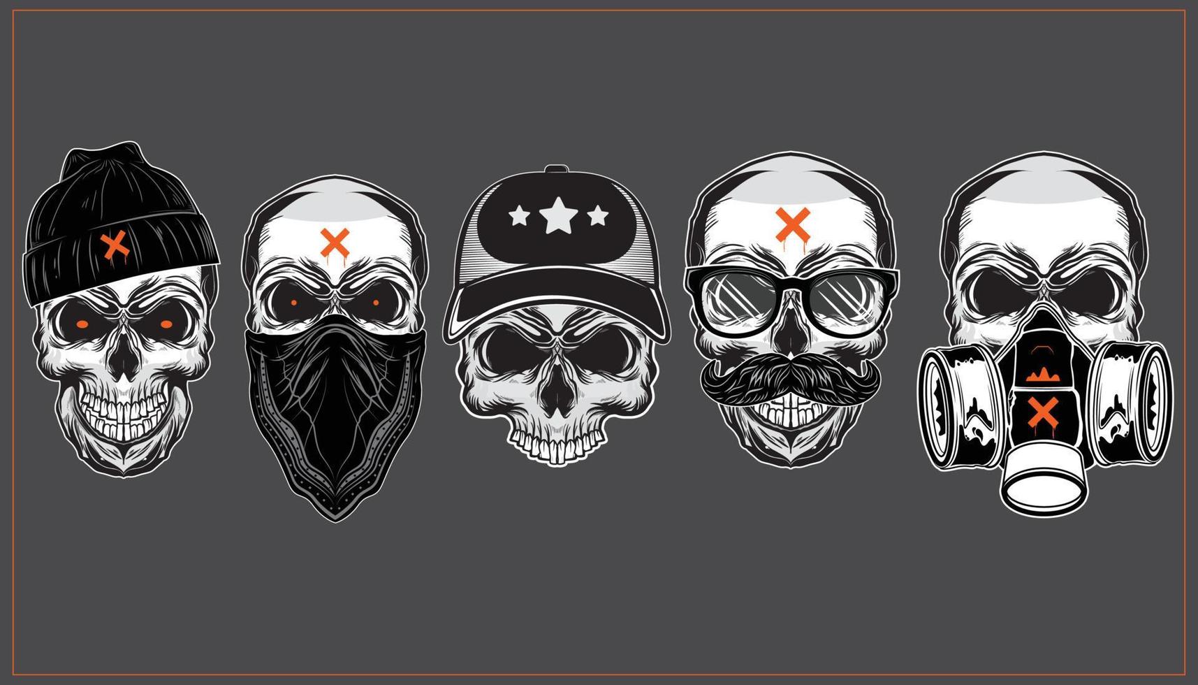 A set of graffiti artwork. Skull badass illustration. Ghetto style and graffiti urban street art theme vector