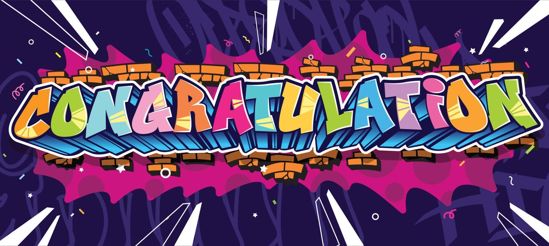 Congratulation greeting design in graffiti art style. Street art urban theme. Colorful design illustration for wall art, background, poster and invitation. vector