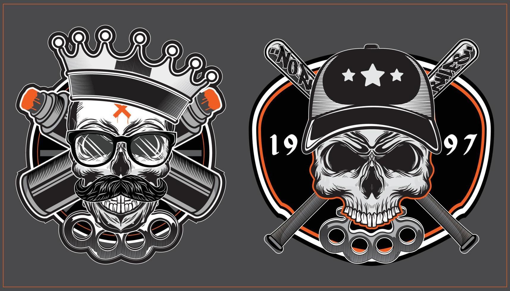 A set of graffiti artwork. Skull badass illustration. Ghetto style and graffiti urban street art theme vector