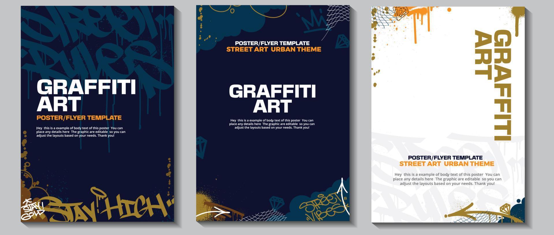 Modern graffiti art poster or flyer design with colorful tags, throw up. Hand-drawn abstract graffiti illustration vector in street art theme