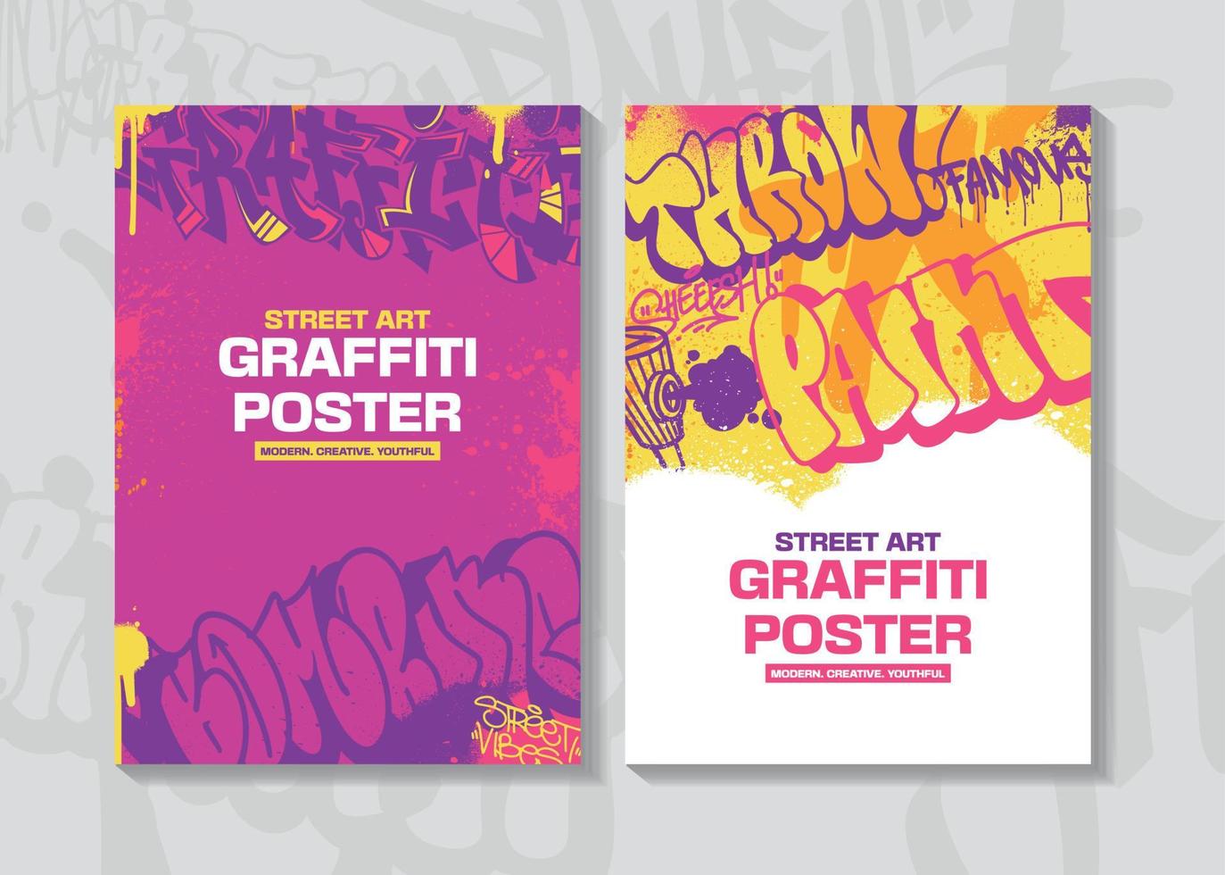 Modern graffiti art poster or flyer design with colorful tags, throw up. Hand-drawn abstract graffiti illustration vector in street art theme