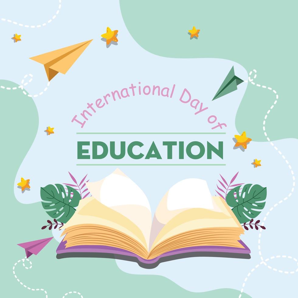 vector graphic of national education day good for national education day celebration. flat design. books, paper planes and stars. depiction of the world of education. flat illustration.