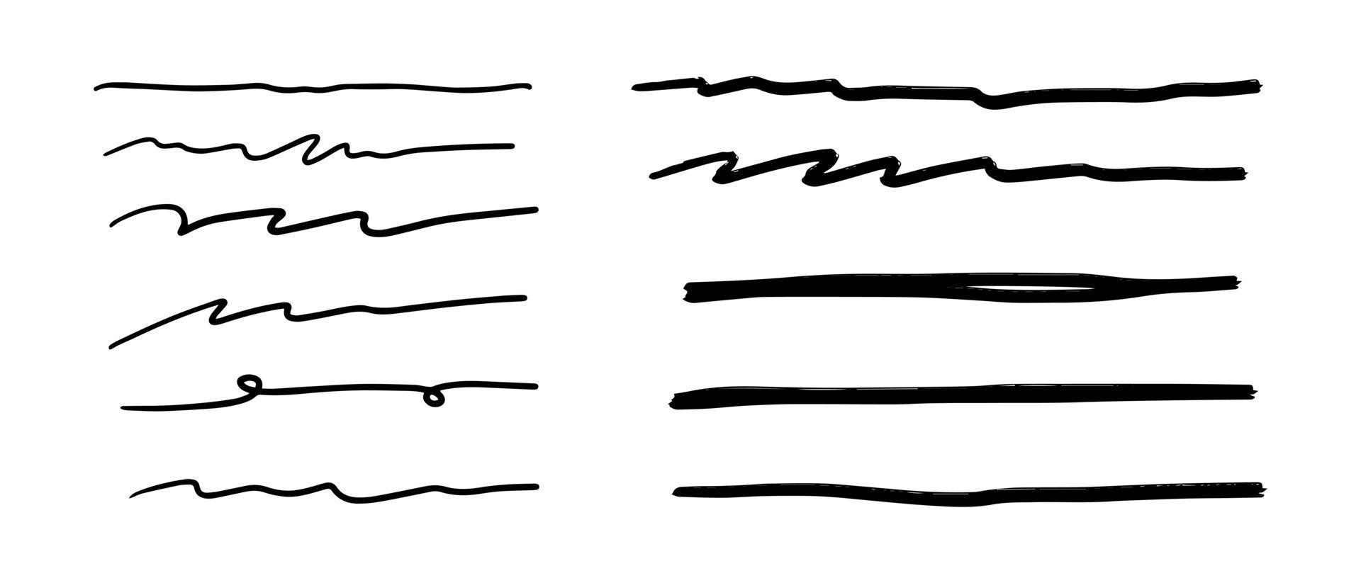 Vector set of hand drawn underline.