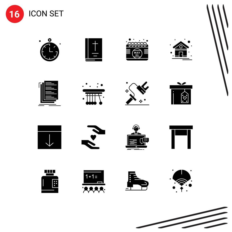 Editable Vector Line Pack of 16 Simple Solid Glyphs of compile code date house home Editable Vector Design Elements