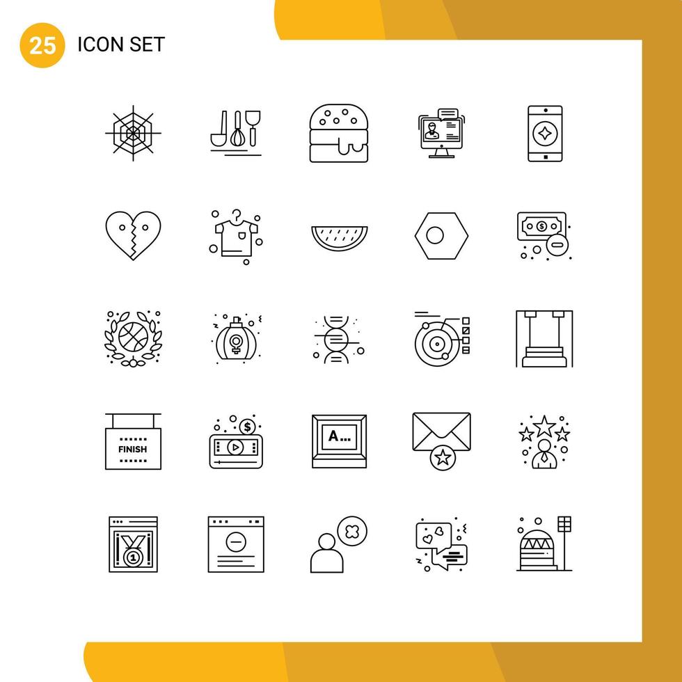 paquete de iconos de vectores de stock de 25 signos y símbolos de línea para aplicaciones móviles comida móvil favorita diálogo en línea elementos de diseño de vectores editables