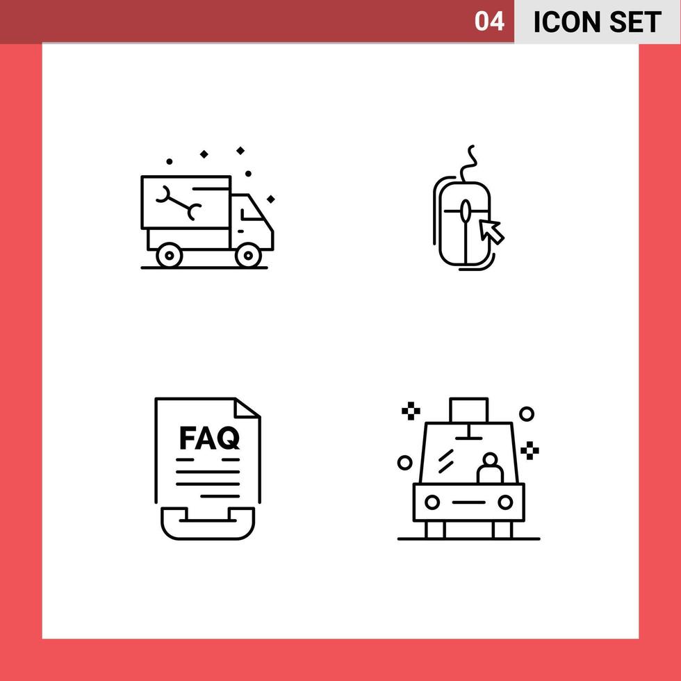 4 User Interface Line Pack of modern Signs and Symbols of car shopping plumbing click contact Editable Vector Design Elements