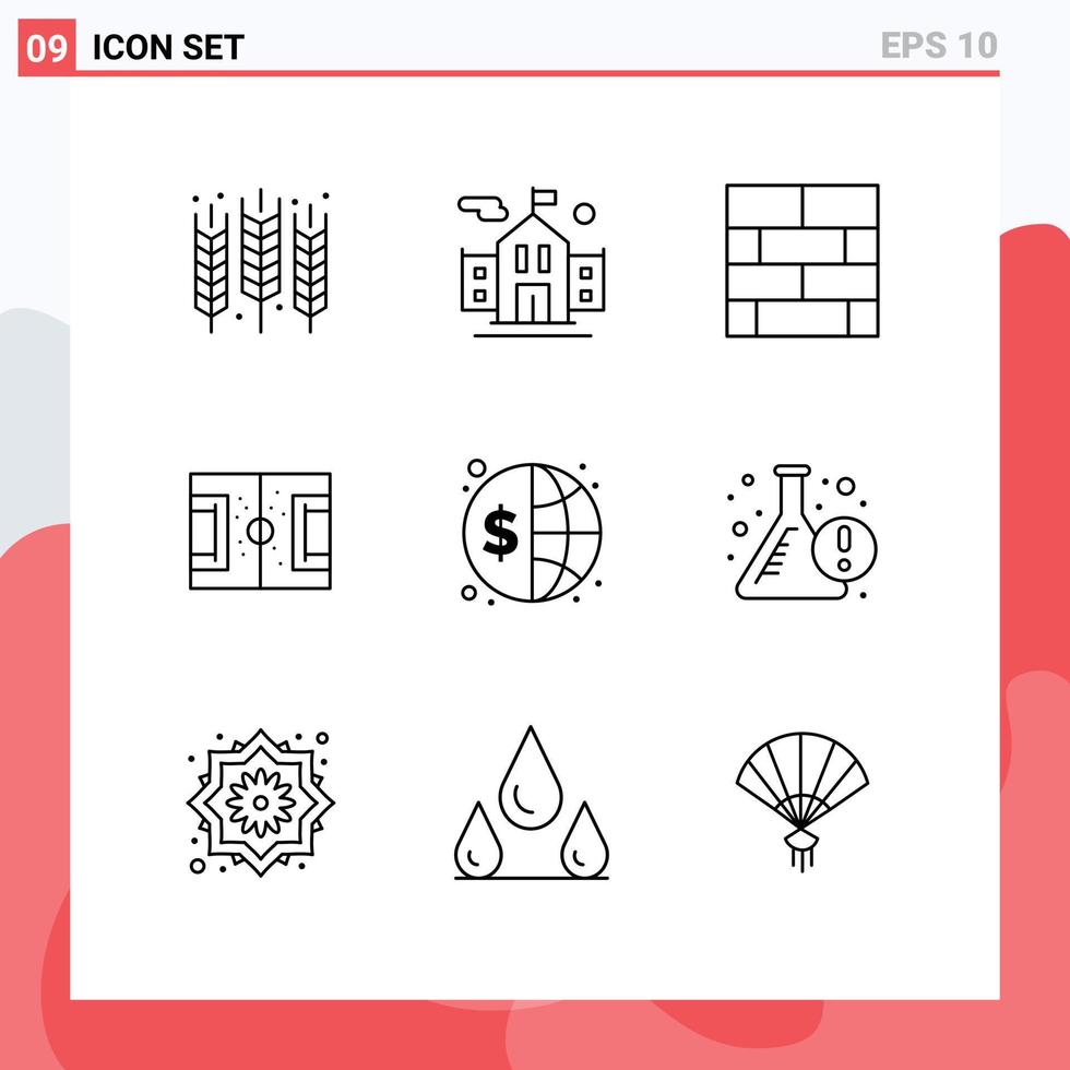 9 User Interface Outline Pack of modern Signs and Symbols of finance pitch bricks layout game field Editable Vector Design Elements