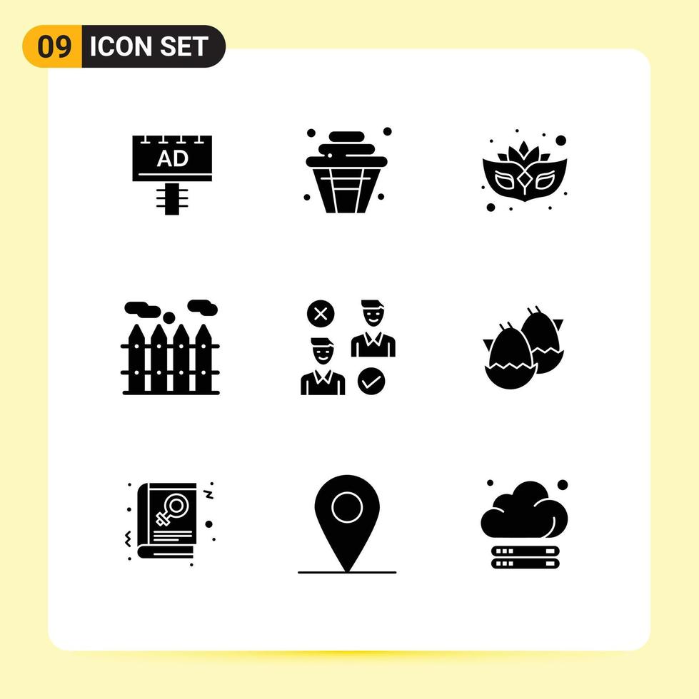 Pack of 9 Modern Solid Glyphs Signs and Symbols for Web Print Media such as cancel job carnival user real estate Editable Vector Design Elements