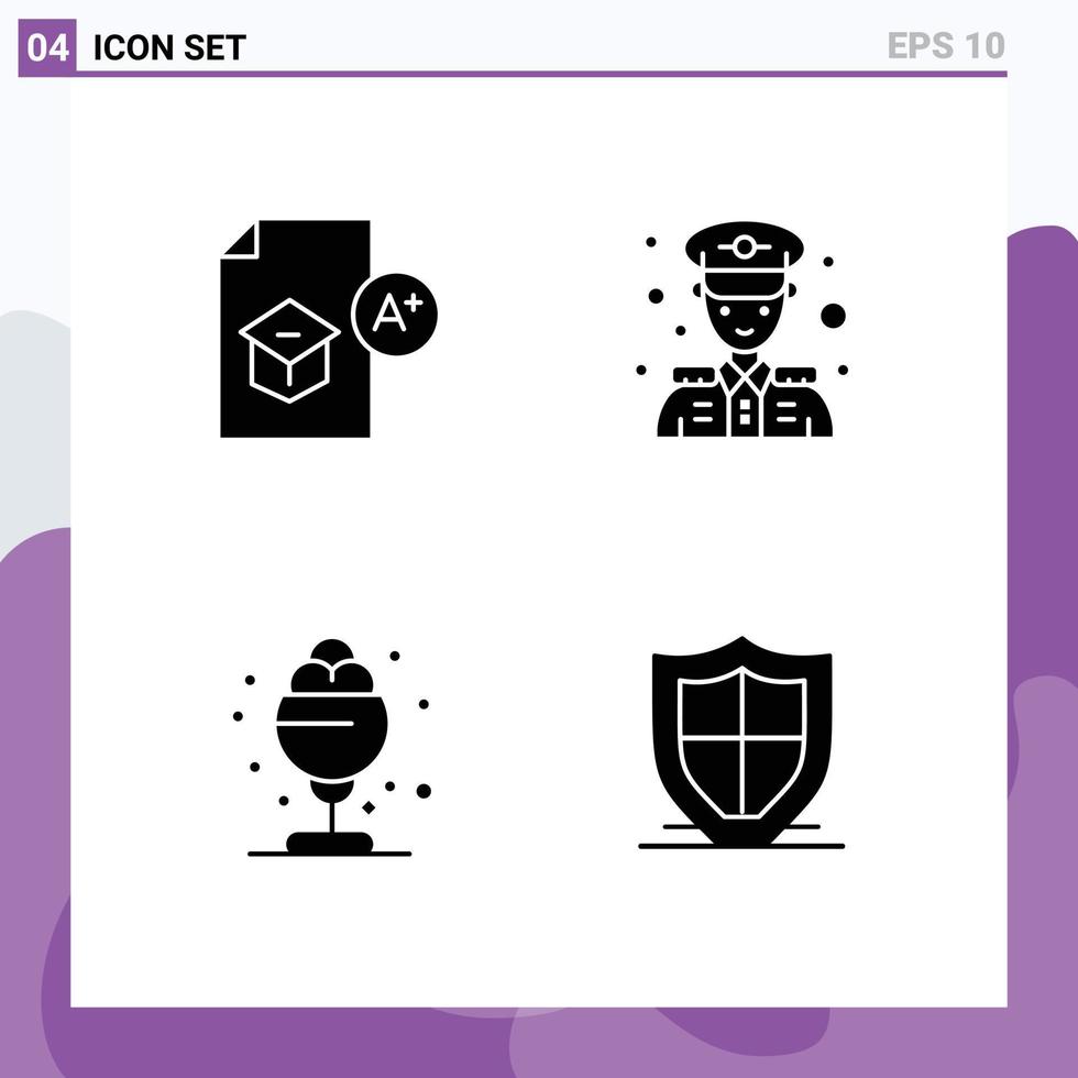 4 Solid Glyph concept for Websites Mobile and Apps education popsicle school man treat Editable Vector Design Elements