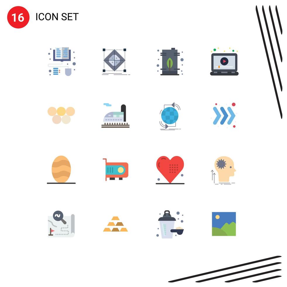 Mobile Interface Flat Color Set of 16 Pictograms of video marketing can laptop tank Editable Pack of Creative Vector Design Elements