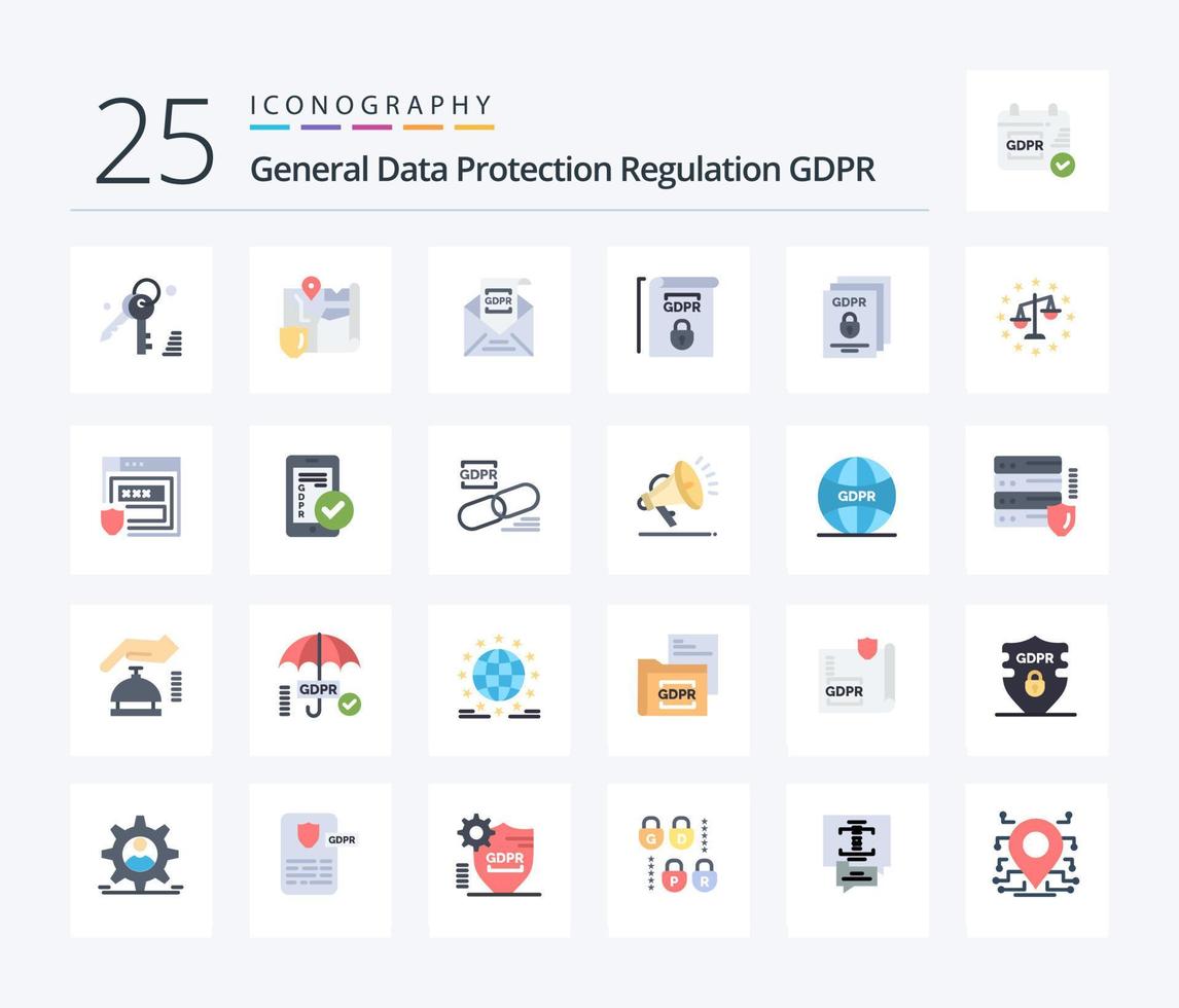 Gdpr 25 Flat Color icon pack including gdpr. terms. email. rules. gdpr vector