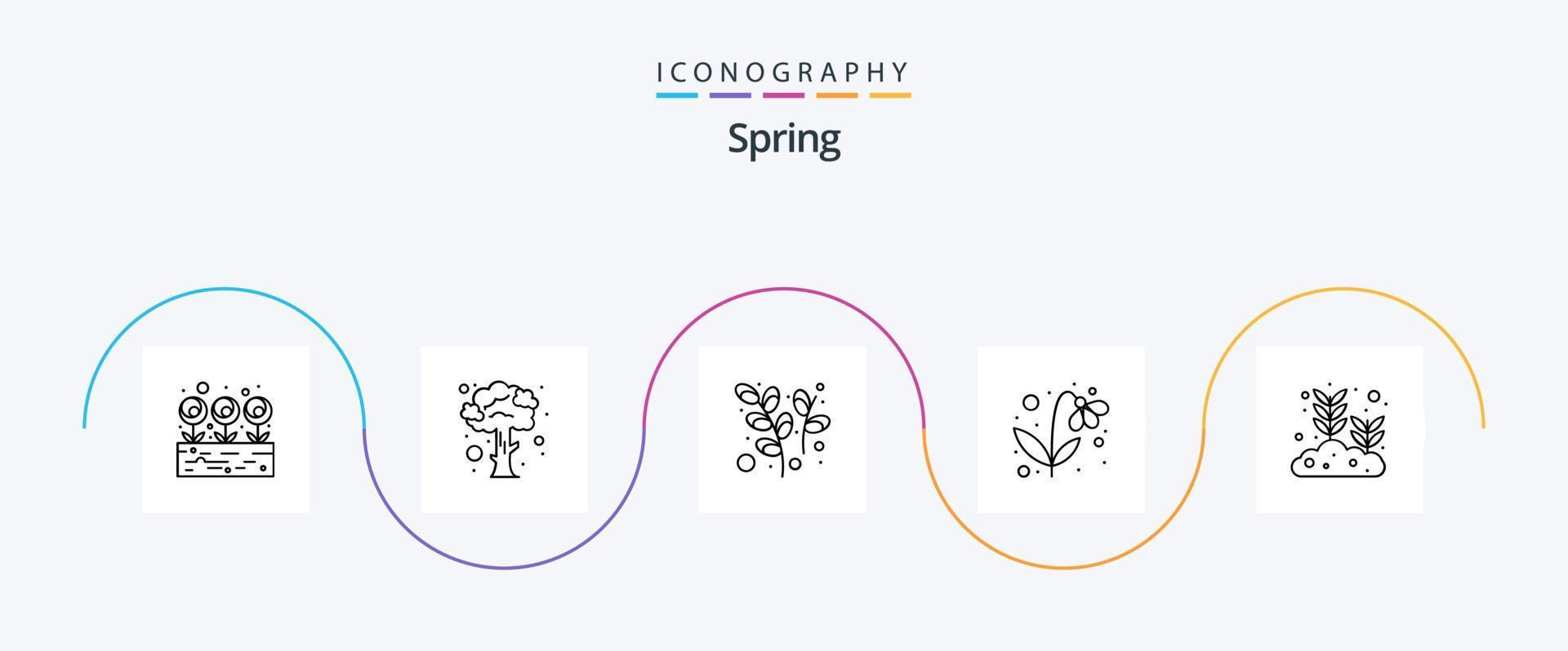 Spring Line 5 Icon Pack Including plant. growing. easter. nature. present vector