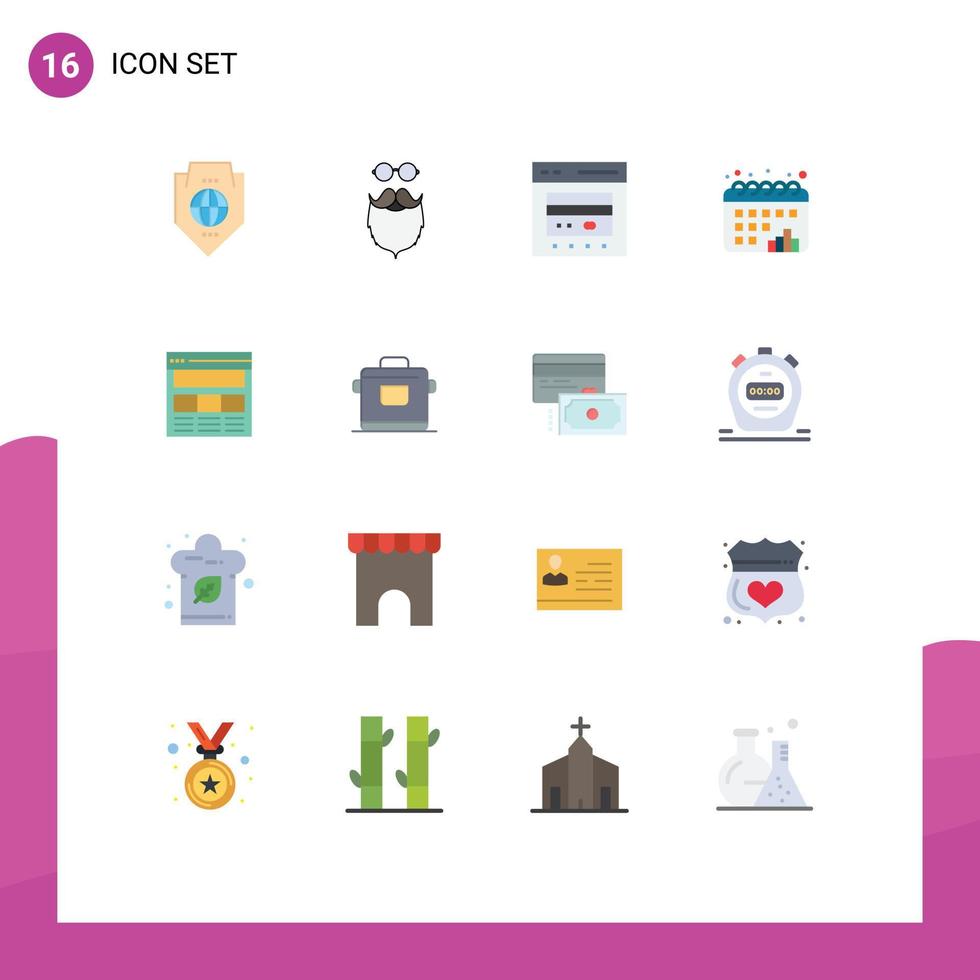 conjunto moderno de 16 colores planos y símbolos como puntos calendario con crédito en línea paquete editable de elementos de diseño de vectores creativos